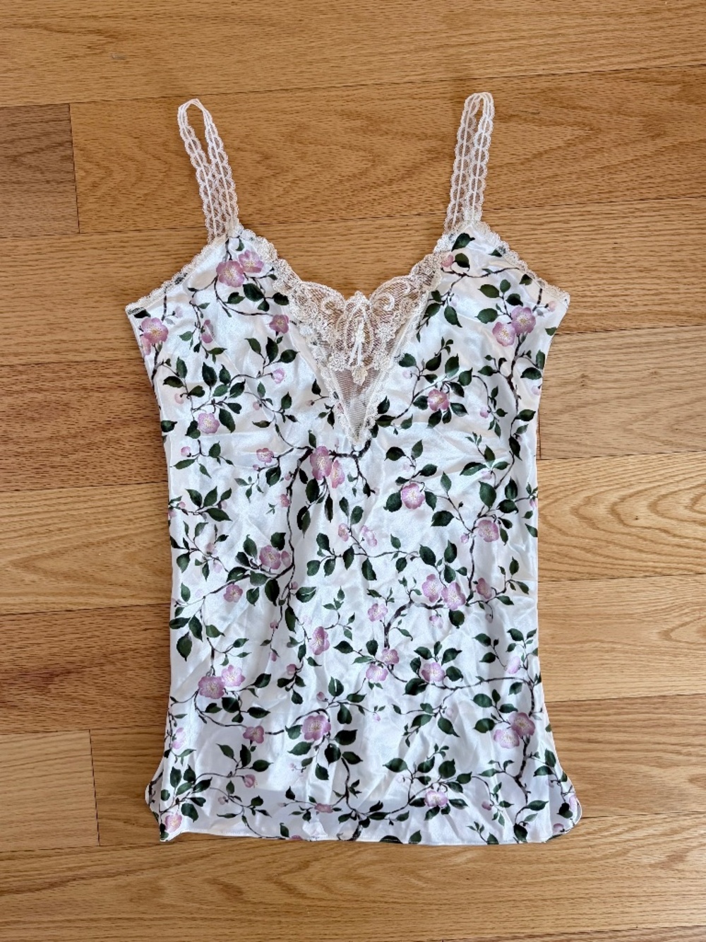 Vintage California Dynasty Cherry Blossom Satin Slip Chemise Nightgown M